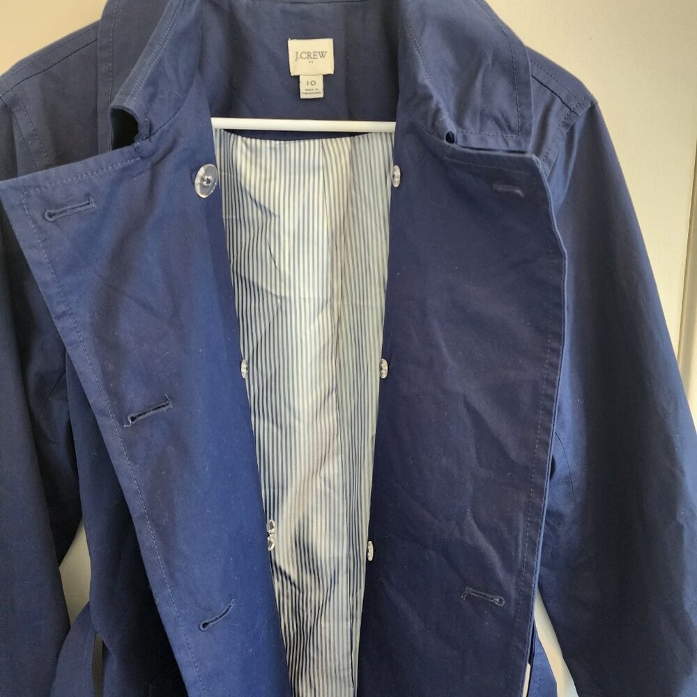J. Crew Trench Coat Women's 10 Blue Belted Double Breasted Jacket Old Money - Picture 4 of 4